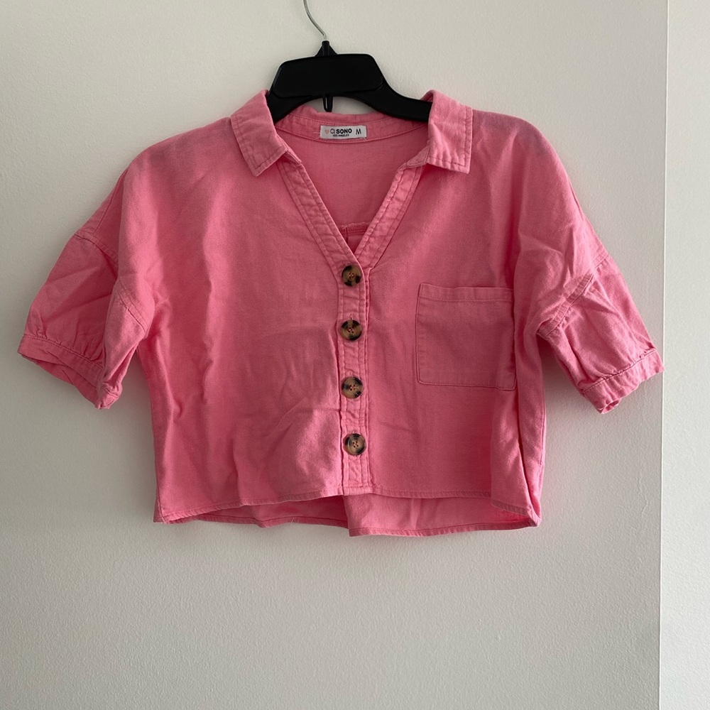 Pink linen crop top